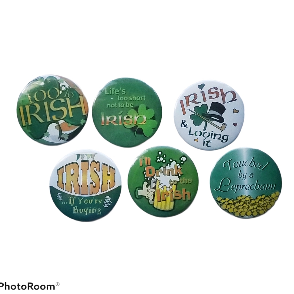 SET (6) Irish Shamrock St. Patrick's Large Buttons